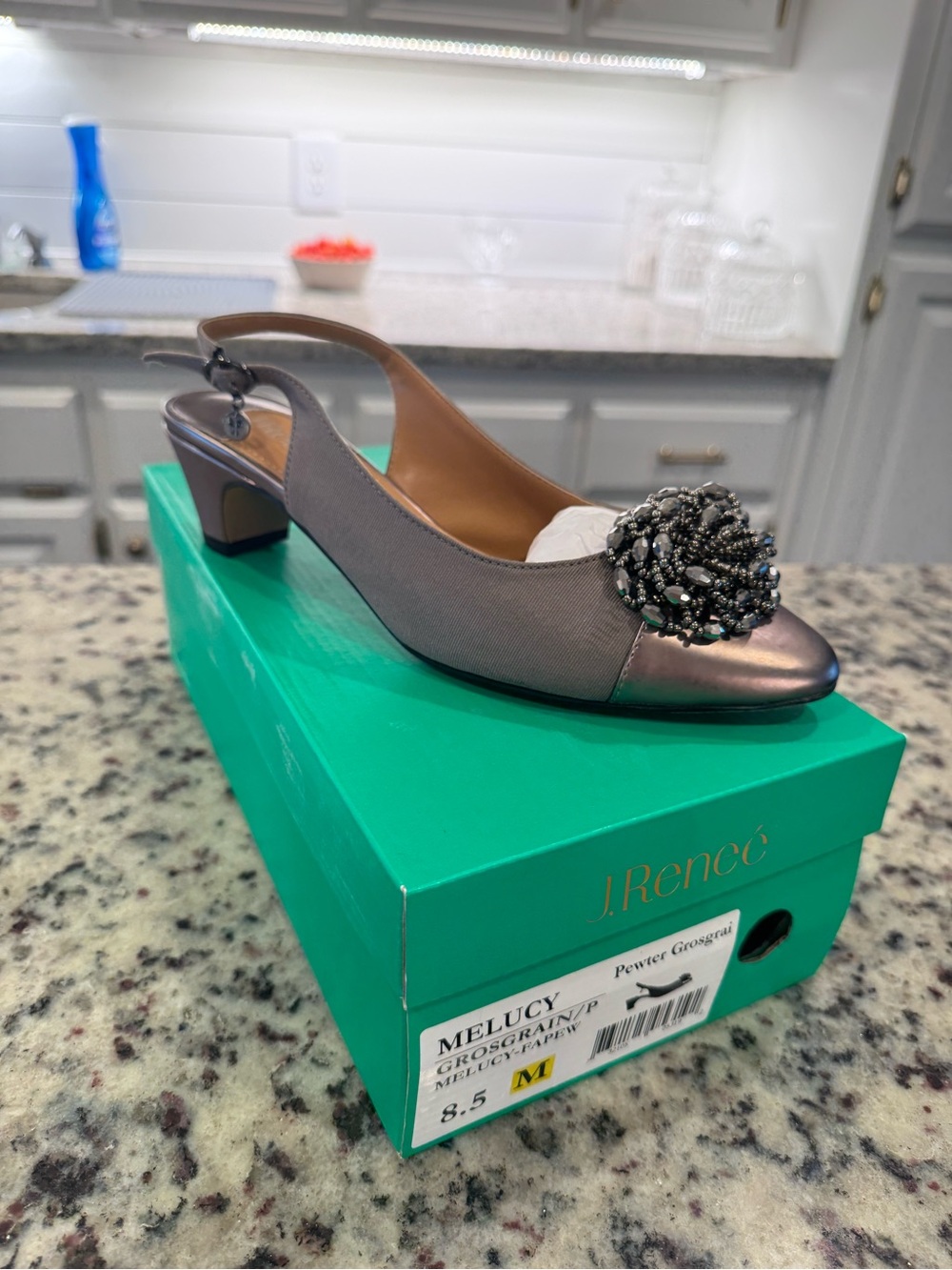 J.Renee Melucy Pewter Slingback Pump with Beaded Rosette